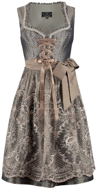 Oktoberfest Dirndl Deluxe - Jacquard Bloemen Taupe - Maat 44