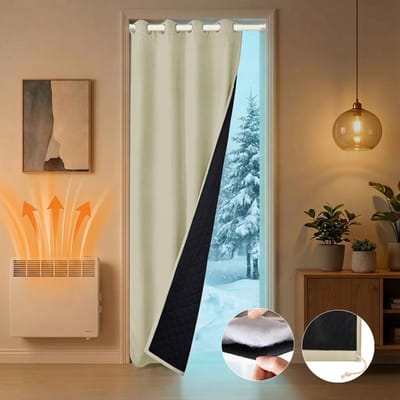 MUPOO 2x Waterdicht Winddicht Deurgordijn - Thermisch Isolerend 405gsm - Verduisterend - Warmte & Koudwerend - Oogjes & Stangzak - Gewatteerd - voor Lakeside Cottages, Balkon, Thuis, Pergola(Beige, B110xH203cm)