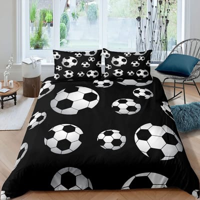 3D Voetbal Koning Koningin Dekbedovertrek Voetbal Beddengoed Set Voor Kinderen Tieners Jongens Balsporten Wit Rood 2/3 stuks Polyester Dekbedovertrek EU single(135x200cm)