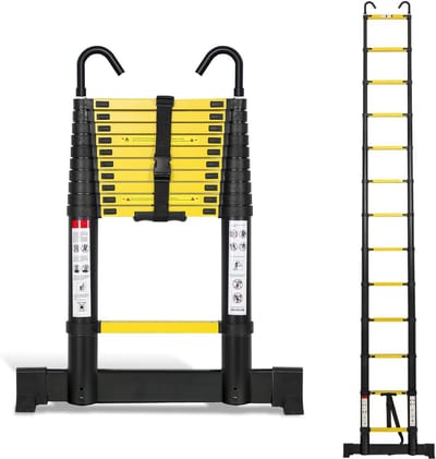 Telescopische Ladder - Uittrekbare Ladder - Veelzijdig Gebruik - Met Stabilisator Haken - 32 Meter Hoog - Zwart Geel