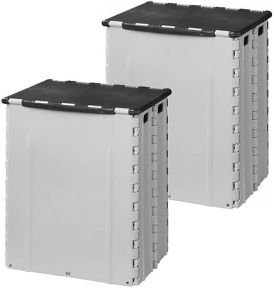 2x proplus afvalbak met deksel- kunststof - grijs - opvouwbaar - 25 x 31 x 38 cm - 35 liter
