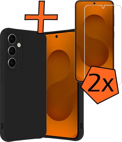 Hoes - Met 2x Screenprotector - Geschikt voor Samsung Galaxy S25 - Sterk & Shockproof - Back Cover - Siliconen Case - Telefoon Hoes - Zwart