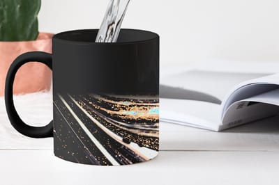 Magische Mok - Foto op Warmte Mokken - Koffiemok - Marmerlook - Zwart - Goud - Wit - Glitter - Marmer - Magic Mok - Beker - 350 ML - Theemok