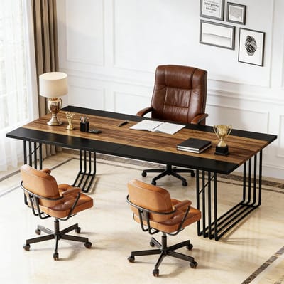Bureau - Extra Lange Vergadertafel Voor Twee Personen - Veelzijdig Voor Kantoor En Werkruimte - MDF En Metaal - 200x100x75 cm - Zwart Bruin
