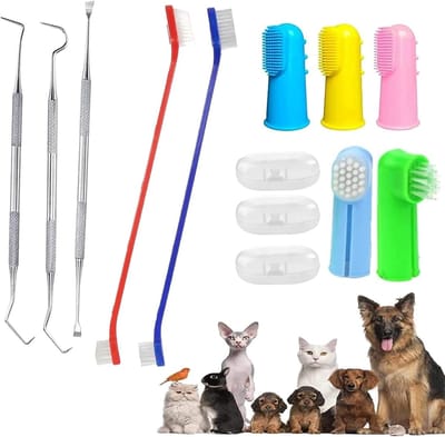 Famanu – Hondentandenborstelset - inclusief kattentandenborstel en plakverwijderingshulpmiddel - voor katten en honden