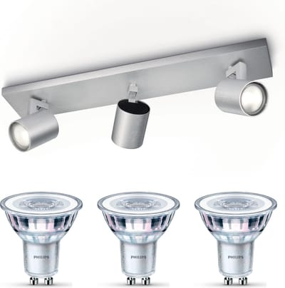 Philips Runner Opbouwspot (Aluminium) - Warmwit Licht - Plafondspot met 3 Lichtpunten - GU10 - Niet Dimbaar