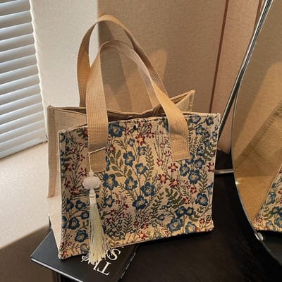 Grote Bloemen Tas voor Dames Nieuwe Opbergtas voor Dames Ins Modieuze en Veelzijdige Linnen Schoudertas Handtas voor Dames brown