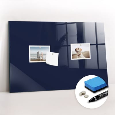 Tulup Whitebord - Kleur Donker Marineblauw Magneetbord - 60 cm x 40 cm - Memobord Magnetisch - Decoratief Magnetisch Bord - Magnetic Board - Productiviteit Tools - Inclusief Gratis Magneten & Marker & Spons - Magnetisch Memobord - Memobord Glas