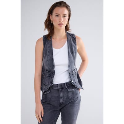 Summum Woman Denim Gilet Cotton Black Denim Black Denim Size: 38 | Vests Outlet | Dames | Zwart