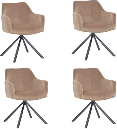Bronx71® Velvet eetkamerstoel Furtado draaibaar taupe - Eetkamerstoelen set van 4 - stoel