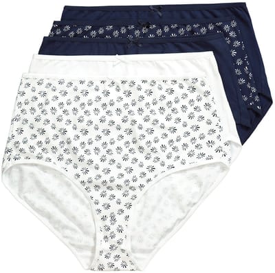 Ulla Popken - Dames - Maxislips set van 5 bloemen/effen - Nachtblauw - Maat 42+