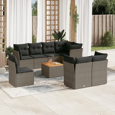 vidaXL - 9-delige - Loungeset - met - kussens - poly - rattan - grijs