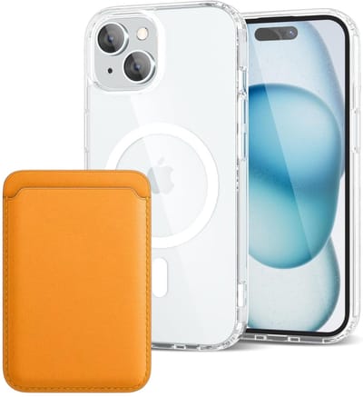 Shockproof Anti Shock Back Cover Hoesje Compatibel met MagSafe Geschikt voor: Apple iPhone 15 met Magnetische Pasjeshouder - Zonnegeel