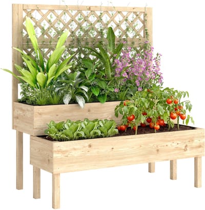Outsunny Multifunctionele tuinbak-Sparrenhout, viltstof-108L x 62B x 120H cm-Natuurlijke houtkleur