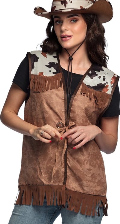 Boland - Gilet Western bruin (M) - Volwassenen - Cowboy - Cowboy - Indiaan