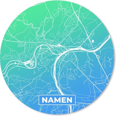 Muismat rond 20x20 cm - Mousepad Stadskaart - Namen - Blauw - België - Ronde muismatten