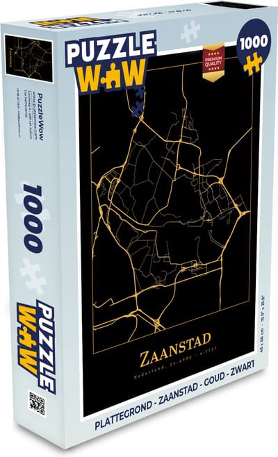 Puzzel Plattegrond - Zaanstad - Goud - Zwart - Legpuzzel - Puzzel 1000 stukjes volwassenen - Stadskaart