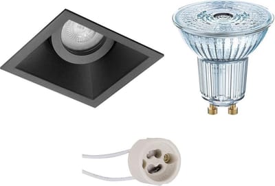 LED Spot Set - LEDVANCE Parathom PAR16 940 36D - Pragmi Zano Pro - GU10 Fitting - Dimbaar - Inbouw Vierkant - Mat Zwart - 3.4W - Natuurlijk Wit 4000K - Kantelbaar - 93mm