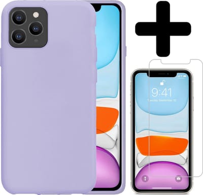 Hoesje - Met Screenprotector - Geschikt voor Apple iPhone 11 Pro - Sterk & Shockproof - Telefoon Hoes - Back Cover - Siliconen Case - Telefoonhoes - Lila