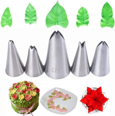 Taart Decoratie Tips - Bakkerij Mondstukken - Versieren van gebak - Voedselveilig roestvrij staal - 5 stuks