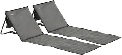 Merax 2-delige Strandmat Opvouwbaar met Verstelbare Rugleuning en Opbergtas – Strandligmat met Zijvak voor Strand en Tuin – Grijs