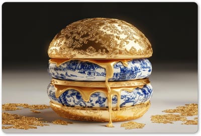Placemats 45x30 cm - Placemat kunststof - 1 stuk - Delftsblauw - Goud - Burger - Borden onderleggers - Decoratie voor op tafel - Keuken tafeldecoratie accessoires - Vinyl onderlegger - Tafelversiering