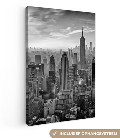 Canvas schilderij - New York zwart wit 20x30 - Kamer decoratie accessoires - Black and white - Skyline schilderijen woonkamer - Wanddecoratie slaapkamer - Muurdecoratie keuken - Wanddoek interieur - Woondecoratie huis - Woonaccessoires