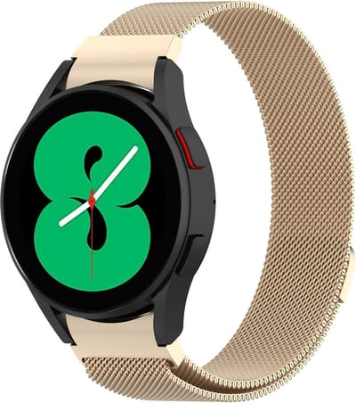 By Qubix - Milanese bandje (ronde connector) 20mm - Vintage goud - Geschikt voor Samsung Galaxy Watch 7 (40 & 44mm) - Galaxy Watch FE - Galaxy Watch 6 - Galaxy Watch 6 Pro - Galaxy Watch 5 - 5 Pro - Galaxy Watch 4 - 4 Classic