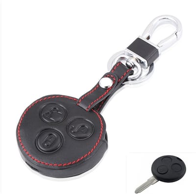VT Goods - Hoesje voor echte leer - Mercedes Benz Smart Auto - Luxe bescherming - Zwart - Sleutelcover - Stijlvolle uitstraling - Geschikt voor Fort...