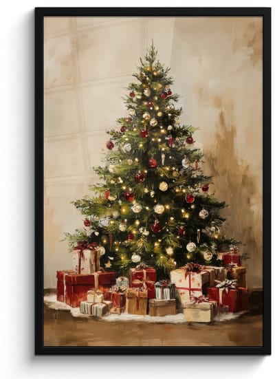 Poster in lijst - Fotolijst 60x90 cm - Posters - Kerstboom - Versierd - Kleurrijk - Posterlijst zwart - Decoratie - Wanddecoratie woonkamer - Muurdecoratie slaapkamer - Kerstversiering - Kerstdecoratie voor binnen - Kerstmis