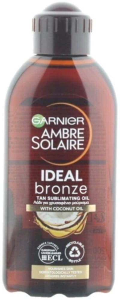 Garnier Ambre Solaire Ideal Bronze Zonneolie met Kokosolie 200ml– Versnelt Natuurlijk Bruiningsproces – Hydraterende Zonnebrandolie voor een Stralende, Gouden Teint