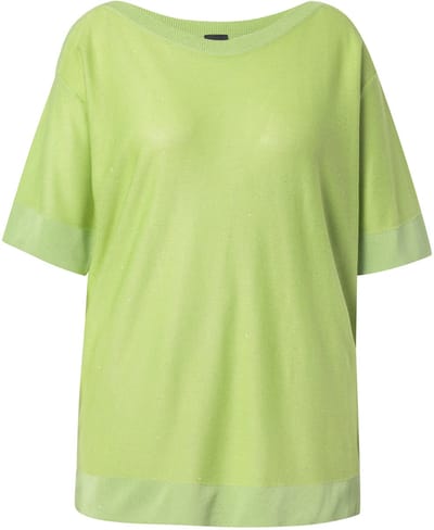 Ulla Popken - Dames - Trui pailletten oversized boothals korte mouwen - Limoengroen - Maat 42+