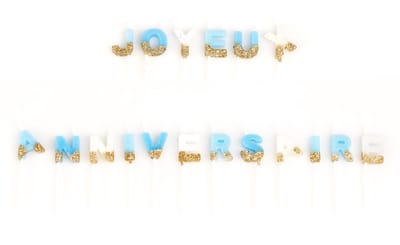 ARTYFETES - Happy Birthday kaarsen wit-blauw en goudglitter 4,3 cm op prikker