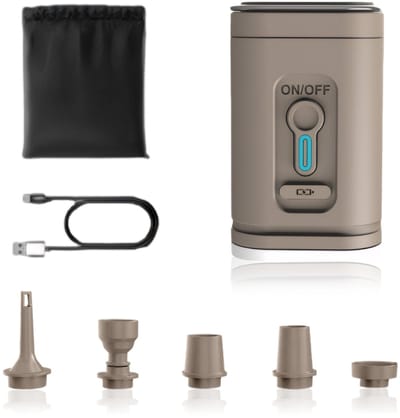 longziming -Draagbare Elektrische Luchtpomp met LED Licht – 2400mAh • USB-C Opladen • 5 Mondstukken • Voor Luchtmatrassen, Zwembanden & Vacuumzakken – Campingpomp – Khaki