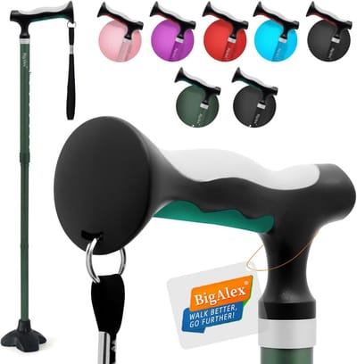 Inklapbare Loopstok voor Ouderen - Verstelbare Hoogte, Ergonomische Handgreep, Stabiele Vierpotenbasis - Lichtgewicht Wandelstok voor Dagelijks Gebruik