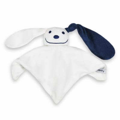 Zacht tutpopje / tutpoppetje - wit, met donker blauw oortje - zacht badstof van 100% katoen - navy