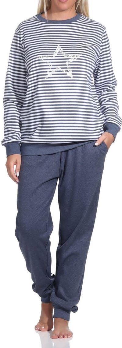 Knusse damespyjama lang met manchetten en stermotief - ook in oversize