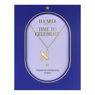 Lucardi Dames Stalen goldplated ketting letter N - Ketting - Staal - Goudkleurig - 47 cm