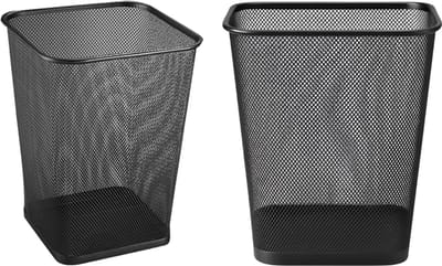 BRASQ 2x Papierbak Vierkant - Zwart - 12 Liter - Prullenbak - Vuilnisvak - Afvalbak - Papiermand - Metaal - Set van 2