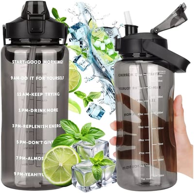 Alogy – Bidon – Grote fles – 2 L / 2000 ml – Zwart – Met meet- en motivatielijnen