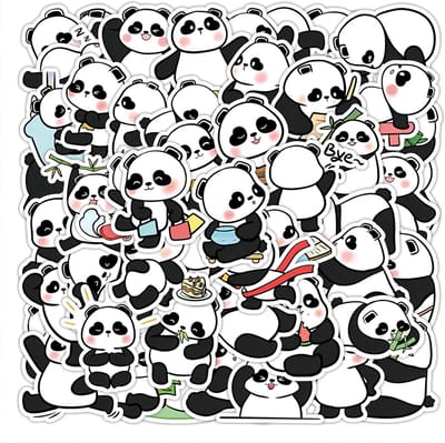 Set van 50 Waterdichte Panda Stickers - Schattige Cartoon Dieren Stickers voor Scrapbooking, DIY Decoraties en Cadeaus voor Kinderen en Tieners