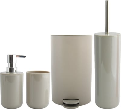 MSV Toiletborstel in houder/beker/zeeppompje/pedaalemmer set Moods - kunststof - taupe