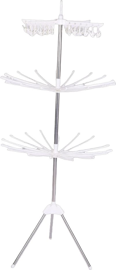 Droogrek - Inklapbaar wasrek - Uitschuifbaar wit wasrek - Meerlaags opvouwbaar droogrek - Baby droogrek - Staande handdoekenrek - Drie lagen - Droogtoren - Wastoren - Wit
