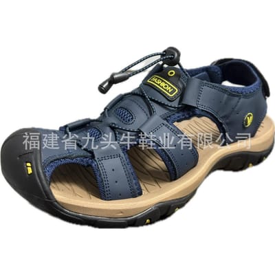 Zomer Heren Sandalen Grote Maat Outdoor Strand Schoenen Klittenband Tas Sandalen Echt Leer Hoofdlaag Leer Ademend Casual Schoenen 48 gray
