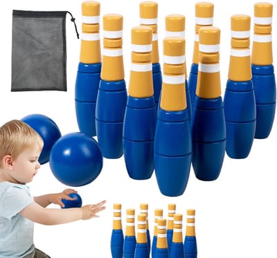 Houten Bowlingspel - Kinderspel - Binnen en buiten - Bevordert vaardigheden - Compact formaat - Kleurrijk