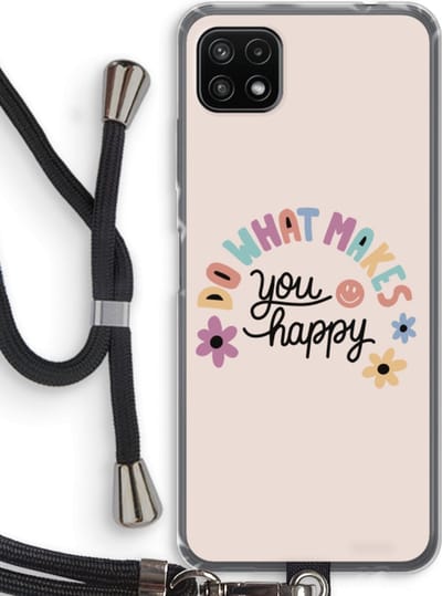 Case Company® - Hoesje met koord geschikt voor Samsung Galaxy A22 5G hoesje met Koord - Happy days - Telefoonhoesje met Zwart Koord - Bescherming aan alle Kanten en Over de Schermrand