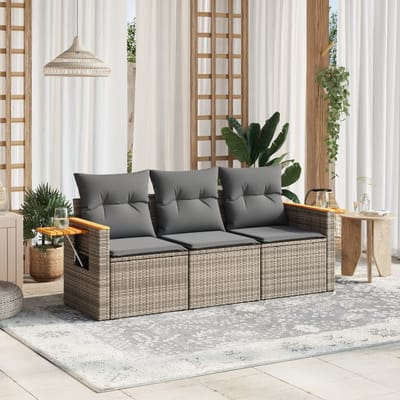 vidaXL - 3-delige - Loungeset - met - kussens - poly - rattan - grijs
