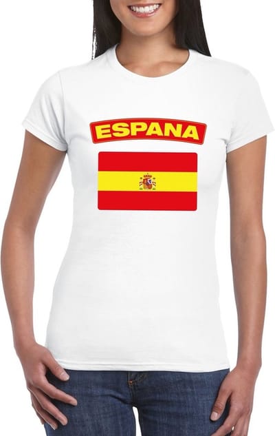 Vlag Spanje t-shirt - wit - met vlag van het land print - voor dames - korte mouwen - supporters S