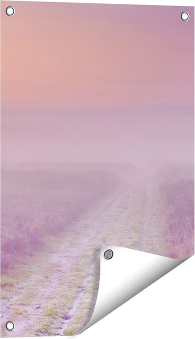 Gards Tuinposter Pad in de Weide tijdens de Mist - 40x60 cm - Tuindoek - Tuindecoratie - Wanddecoratie buiten - Tuinschilderij