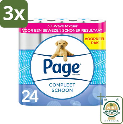 3 x Page Toiletpapier Compleet Schoon 2-laags 24 stuks per verpakking - Grootverpakking - Toiletpapier - 2-laags Toiletpapier - 3D Wave™ - Katoen - Hygiëne